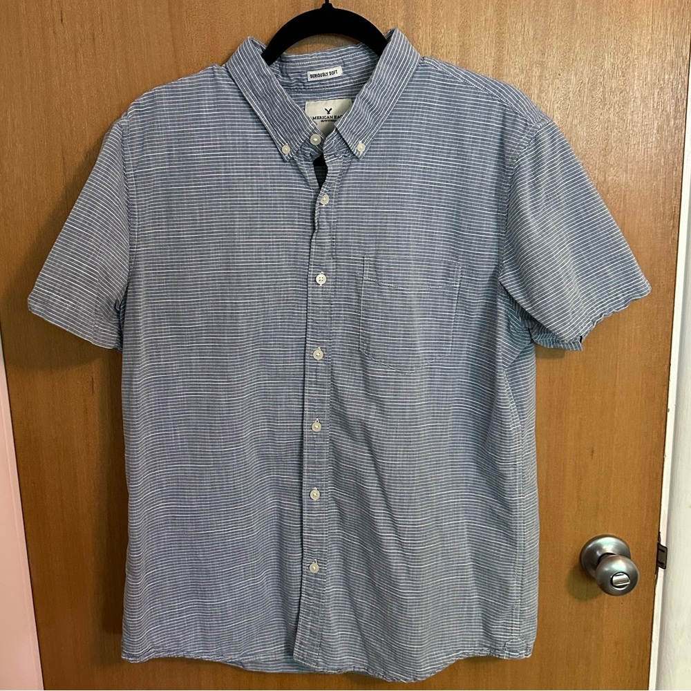 American Eagle Outfitters Seriously Soft Button Down Blue Men's Shirt